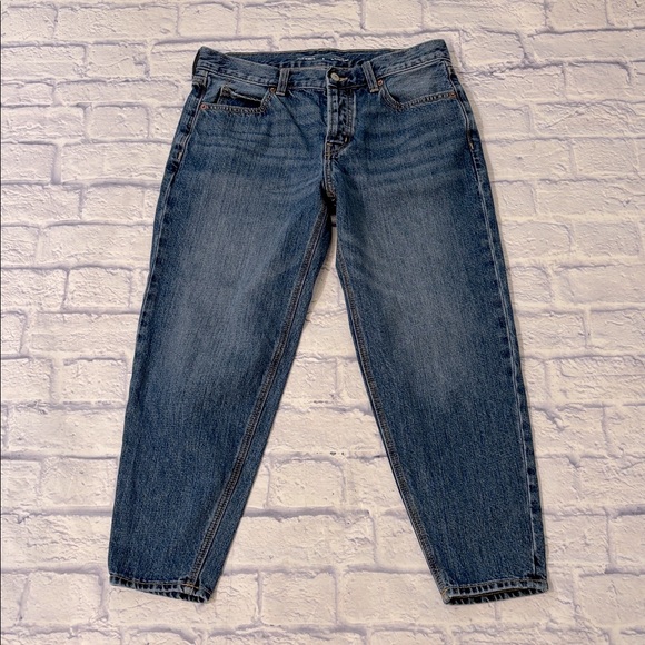 Old Navy High Rise Slouchy Taper Button Fly Denim Blue Jeans 100% Cotton Size 4 - Picture 1 of 9